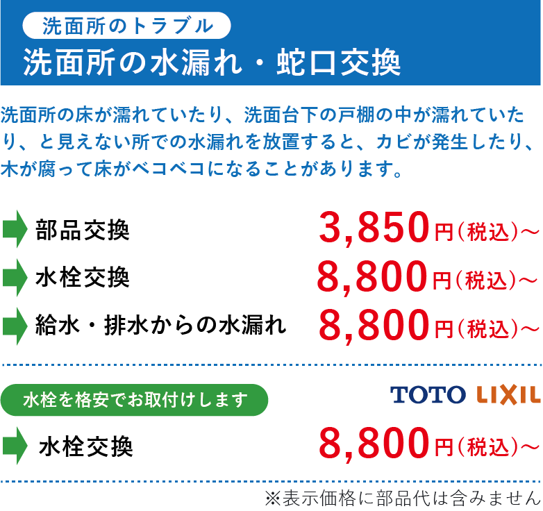 洗面所の水漏れ・蛇口交換